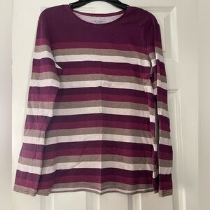 Croft & Barrow Burgundy and Beige Striped Long Sleeve Tee